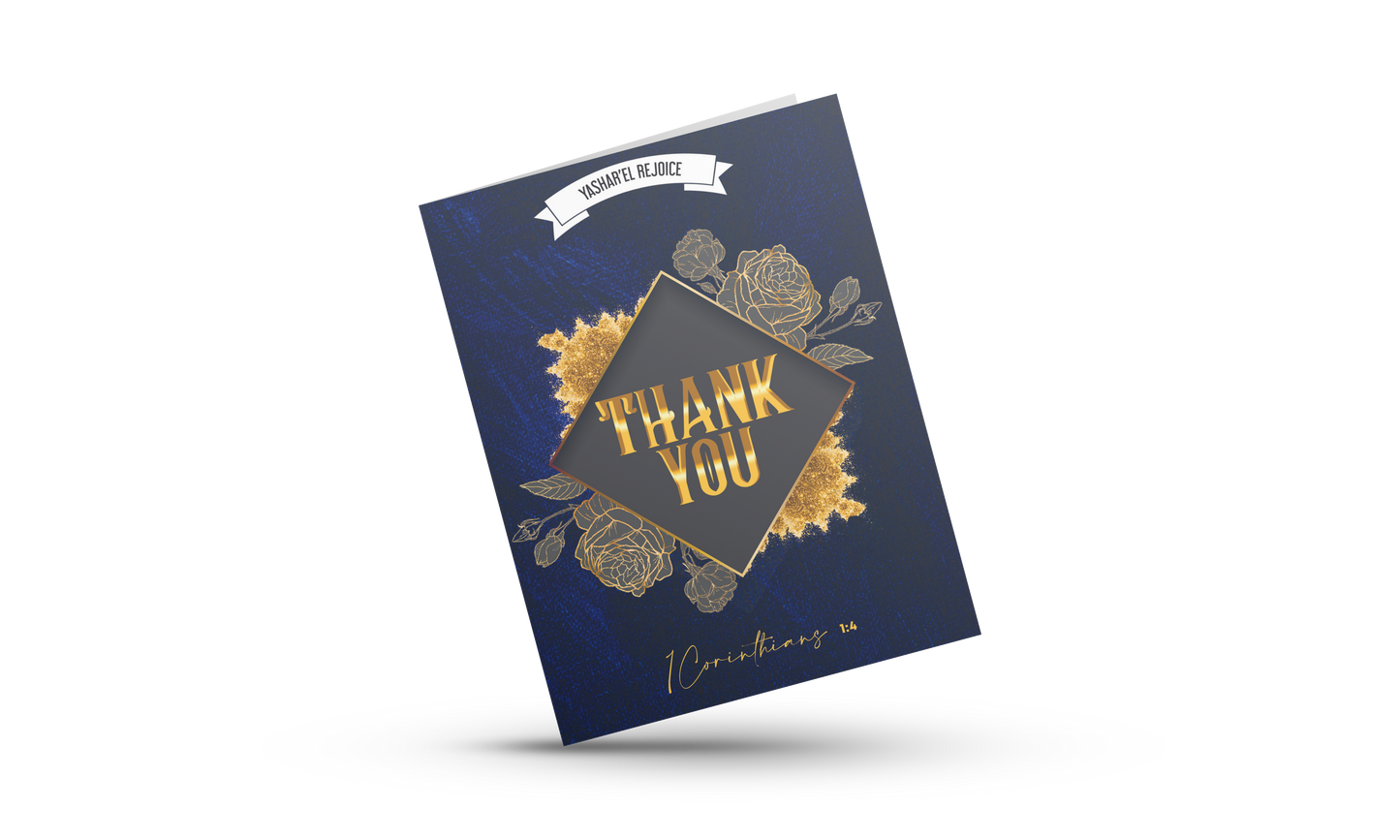 Royal Blue and Gold Thank You Greeting Card